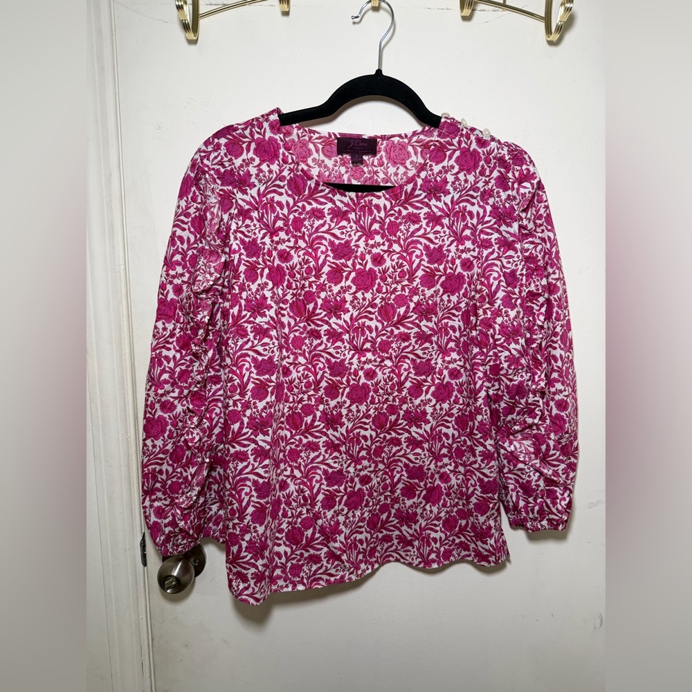 J.crew x Liberty of London Sambourne Floral Ruffle Blouse in Pink/White